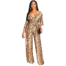 Baby Clothing V Neck Snakeskin Print Wrapped Sash Jumpsuits TIY