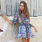 Vacation Style Ruffled Long-sleeve V Neck Floral Pattern Swing Rompers