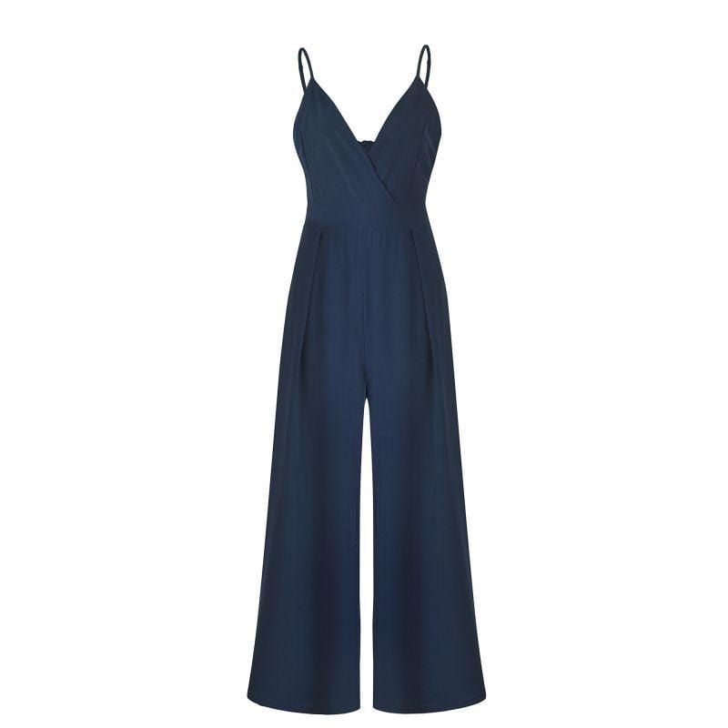 Vacation Style Women V Neck Sleeveless Spaghetti Strap Wide-leg Jumpsuits