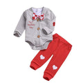 Valentine's Day 3 Pcs Set Baby Boys Cotton Bow Tie Design Bodysuit And Outerwear And Red Pant