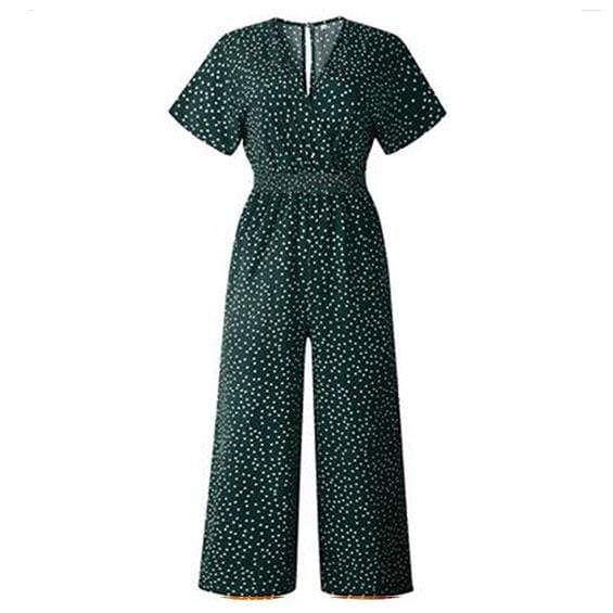 Baby Clothing Vintage Polka Dot Print Dolman Sleeve Women Cropped Surplice Jumpsuits TIY