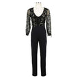 Women See-through Mesh Long-sleeve Tassel Decor Sequin Party Jumpsuits