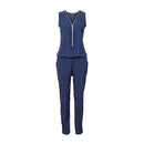 Women Solid Color Sleeveless V Neck Lace-up Waistline Casual Jumpsuits With Zipper