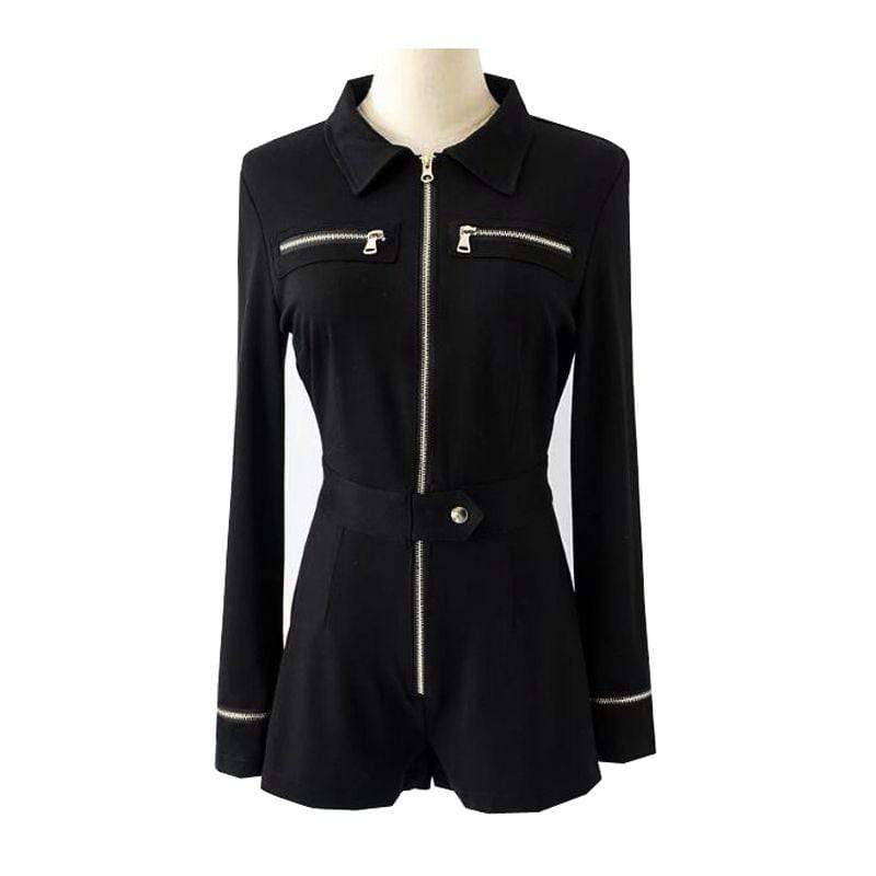 Women Street Snap Stylish Zipper Design Long Sleeves Rompers