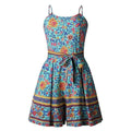 Zipper Pattern Spaghetti Strap Floral Print Women Rompers