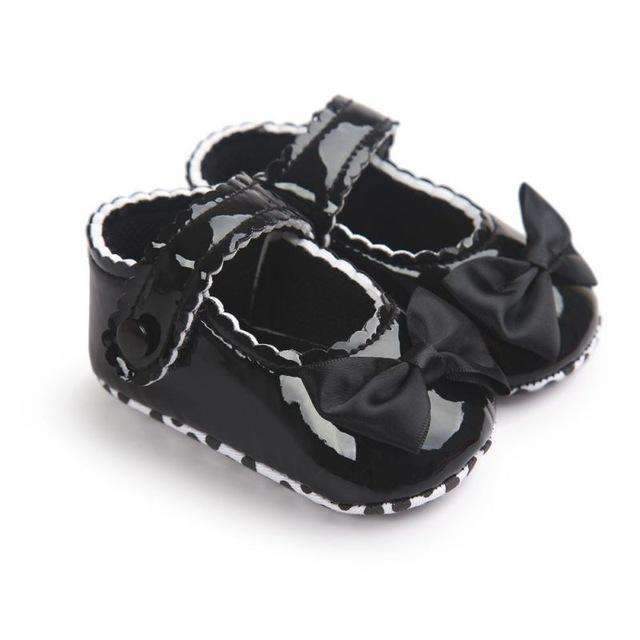 Baby Girl Cute PU Leather Bow Shoes-Black-13-18 Months-JadeMoghul Inc.