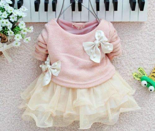 Baby Girl dress Long Sleeve Bow Infants Newborn Baby Clothes Pink Princess Tutu Dress-Pink-4-6 months-JadeMoghul Inc.