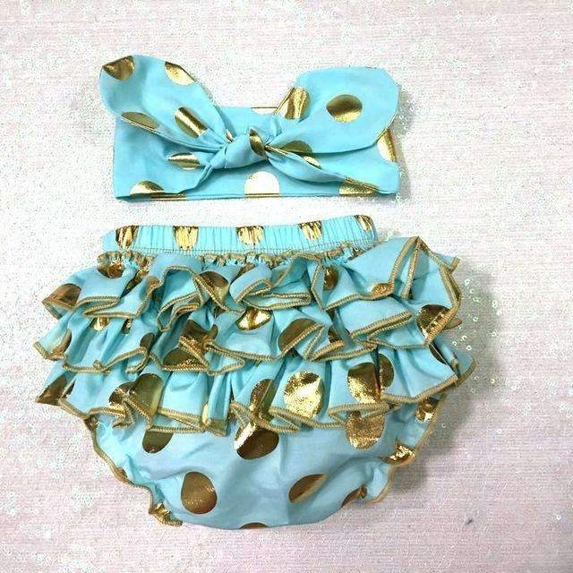 Baby Girl Gold Polka Dot Bloomers Diaper Cover Ruffles Baby Girl Shower Gift Photo Shoot Props with Headband-2-0-3 months-JadeMoghul Inc.