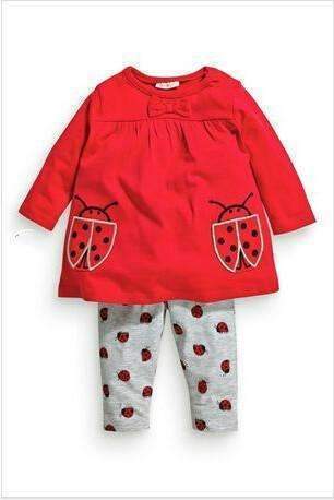 baby Girl LadyBug Long-sleeved baby Doll Top And Leggings Set-0-3 months-JadeMoghul Inc.