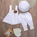 Baby Girls 3 Piece Princess Dress Top ,Pants And Hat Set-White-0-3 months-JadeMoghul Inc.