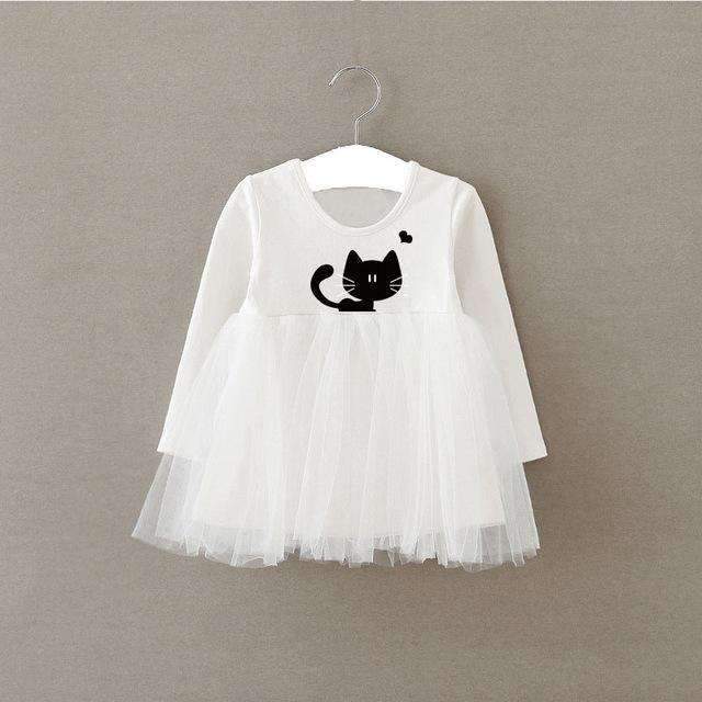 Baby Girls Cat Print Tutu Skirt Party Dress-white cat dress-6M-China-JadeMoghul Inc.