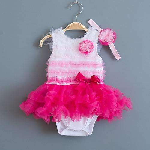 Baby Girls Lace Flowers Sleeveless Bodysuit With Headband-Hot Pink-12M-JadeMoghul Inc.