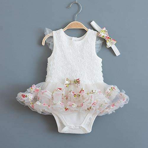 Baby Girls Lace Flowers Sleeveless Bodysuit With Headband-White-12M-JadeMoghul Inc.