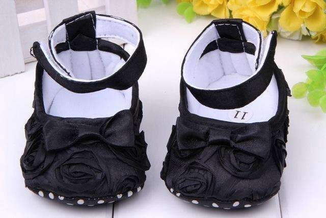 Baby Girls' Rose and Bow Tie Shoes-Black-0-6 Months-JadeMoghul Inc.