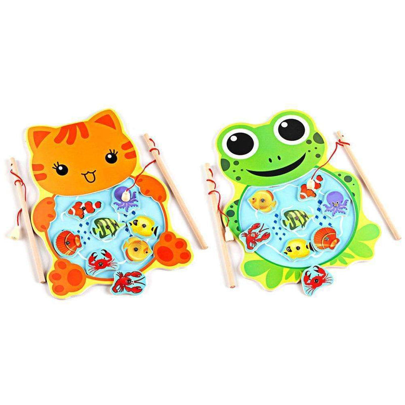 Baby Kids Magnetic Fishing Game Board Wooden Animal Frog Cat Fishing Toy with 2 Fishing Rod-1-JadeMoghul Inc.