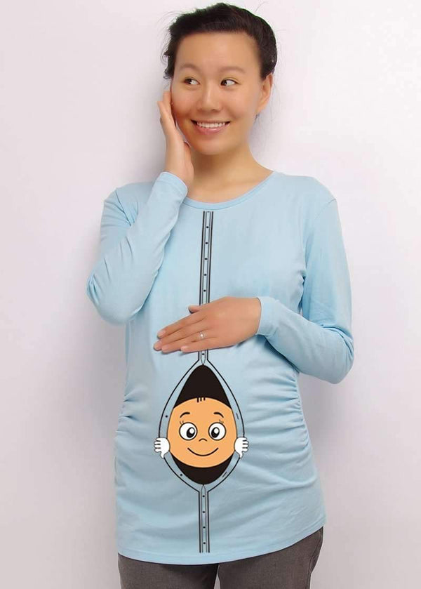 "Baby Peeking Out" Long-sleeve Maternity Shirt-Grey-S-JadeMoghul Inc.