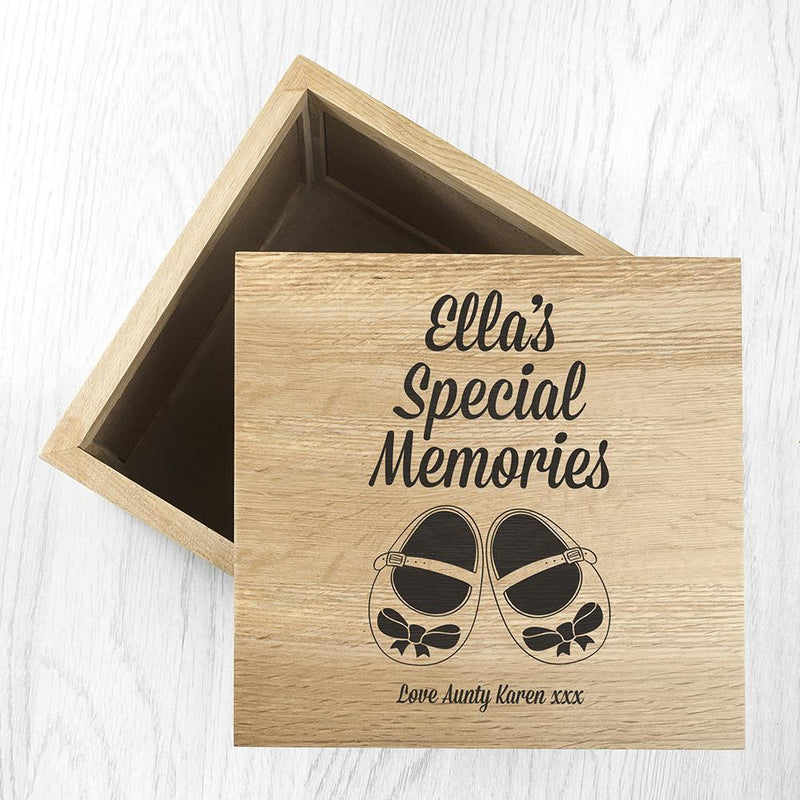 Personalized Keepsake Box Baby Shoes Oak Photo Keepsake Box