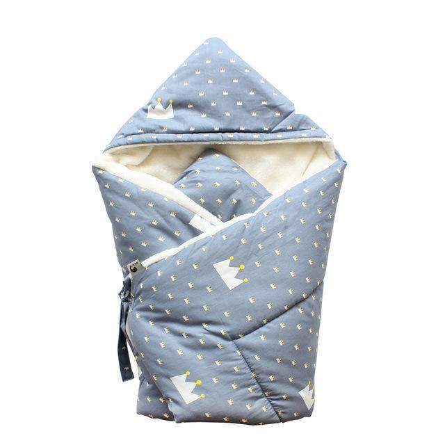 Baby Swaddle 90*90cm Baby Blanket Thick Warm Berber Fleece Envelopes For Newborns Infant Wrap Baby Bedding Sleeping-Grey crown-JadeMoghul Inc.