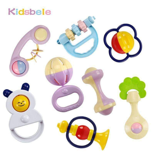 Baby Toys 5PCS Plastic Hand Jingle Shaking Bell+Kidsbele Infant Soft Books Newborn Baby Toys 0-12 Mnoths Teether Rattles Toys--JadeMoghul Inc.