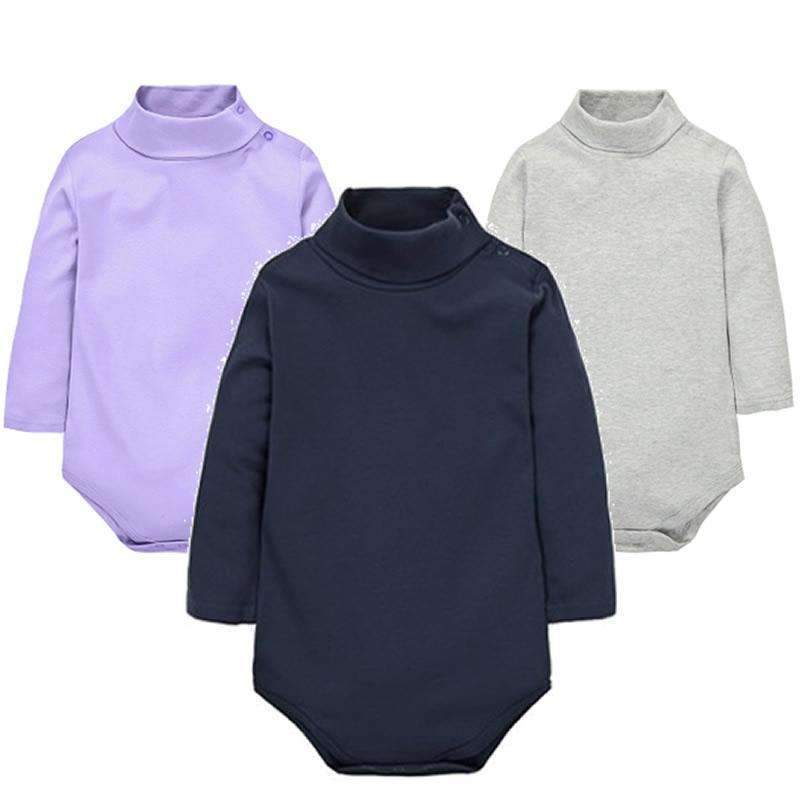 Baby Turtle Neck Soft Cotton Solid Color Bodysuit-Blue-6M-JadeMoghul Inc.