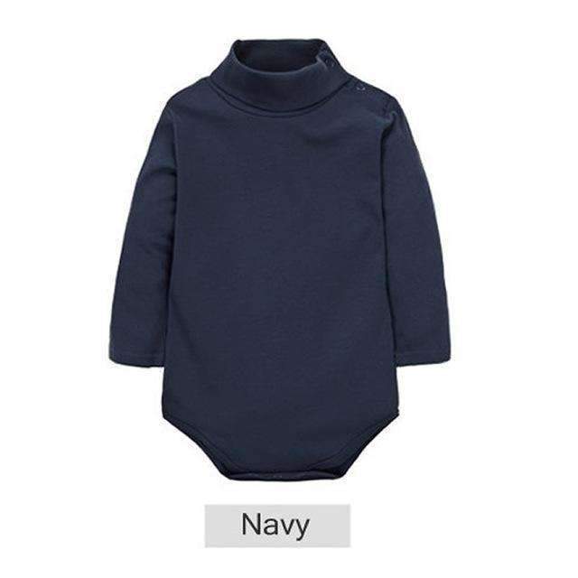 Baby Turtle Neck Soft Cotton Solid Color Bodysuit-navy-6M-JadeMoghul Inc.