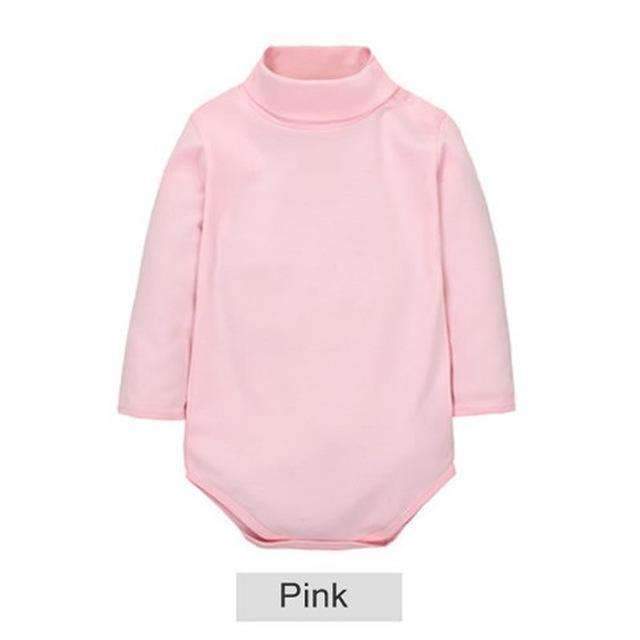Baby Turtle Neck Soft Cotton Solid Color Bodysuit-Pink-6M-JadeMoghul Inc.
