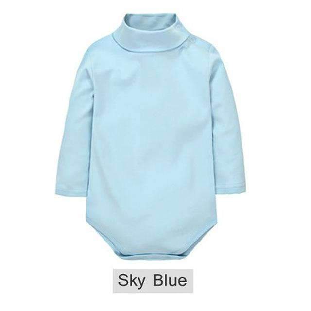 Baby Turtle Neck Soft Cotton Solid Color Bodysuit-Sky Blue-6M-JadeMoghul Inc.