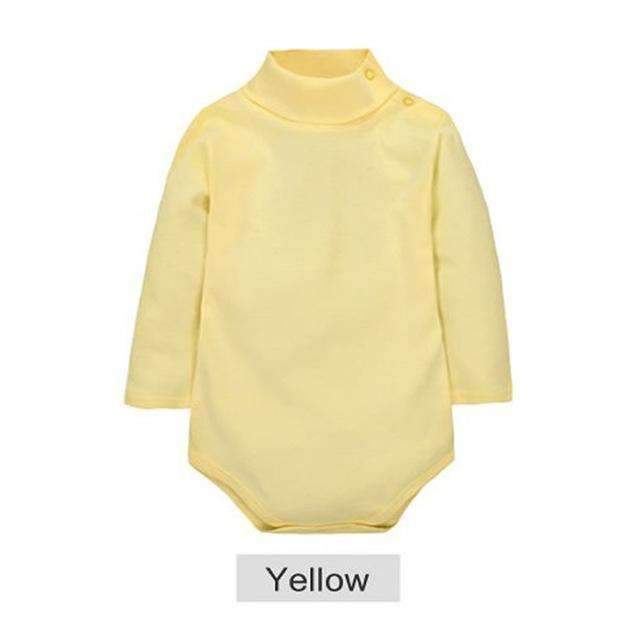 Baby Turtle Neck Soft Cotton Solid Color Bodysuit-Yellow-6M-JadeMoghul Inc.