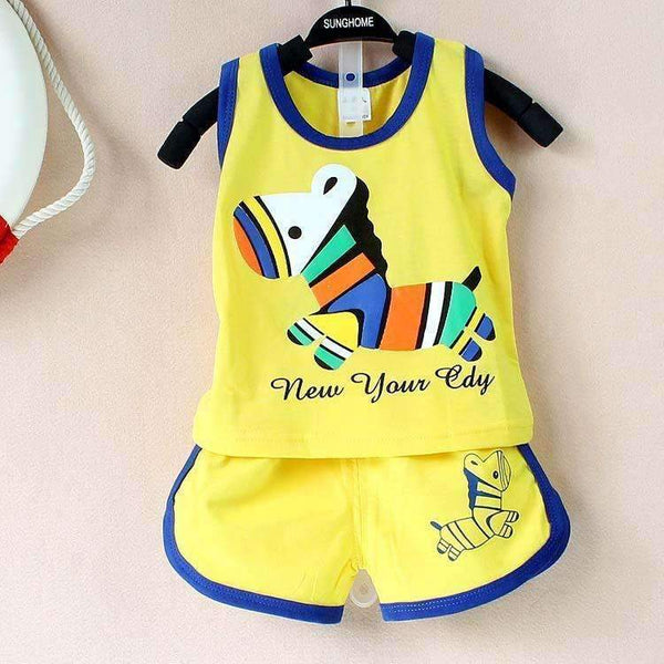 Baby Unisex Colourful Zebra Pants and Shirt Set-Yellow Pony-6M-JadeMoghul Inc.