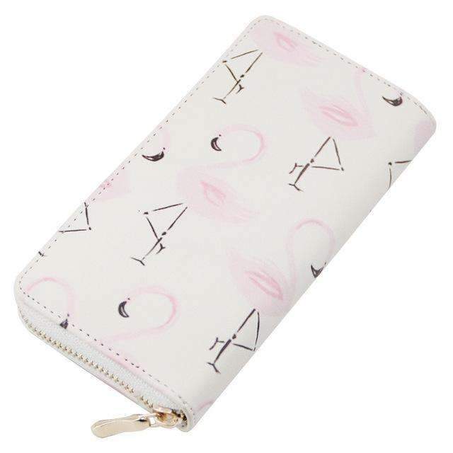 Badiya Women's Flamingo Floral Print Fashion Long Purse Large Capacity Clutch Phone Bag PU Leather Ladies Card Holder Wallets-White-JadeMoghul Inc.