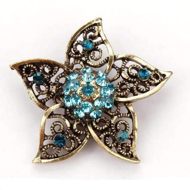 Baiduqiandu Antique Gold Color Plated Crystal Rhinestones Diamante Vintage Flower Brooch Pins for Women in Assorted Designs-5366-JadeMoghul Inc.