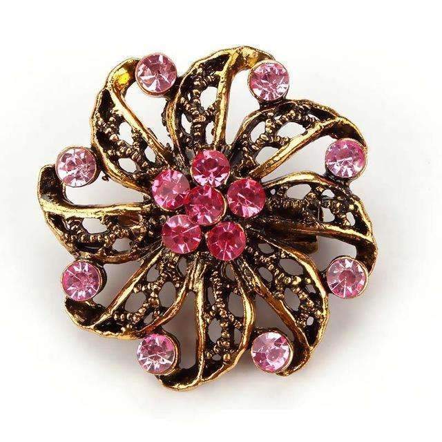 Baiduqiandu Antique Gold Color Plated Crystal Rhinestones Diamante Vintage Flower Brooch Pins for Women in Assorted Designs-5387-JadeMoghul Inc.