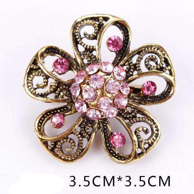 Baiduqiandu Antique Gold Color Plated Crystal Rhinestones Diamante Vintage Flower Brooch Pins for Women in Assorted Designs-5466-JadeMoghul Inc.