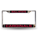 Ford License Plate Frame Ball State Red Laser Chrome Frame