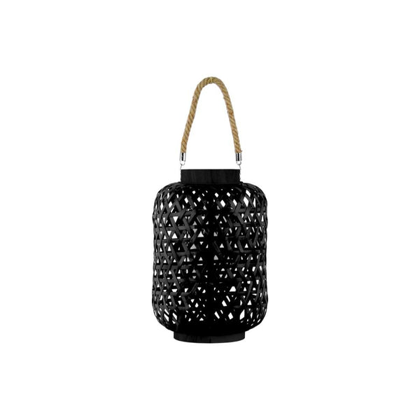 Bamboo Round Lantern with Triangle Cutouts and Hemp Rope Handle, Black-Home Accent-Black-Bamboo-JadeMoghul Inc.