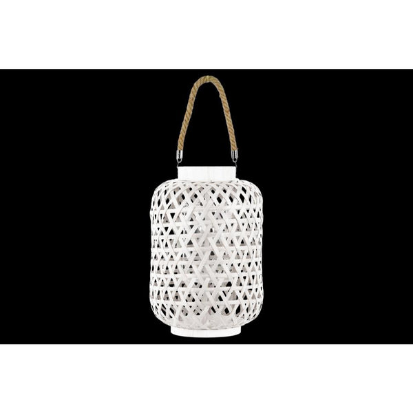 Bamboo Round Lantern with Triangle Cutouts and Hemp Rope Handle, White-Home Accent-White-Bamboo-JadeMoghul Inc.