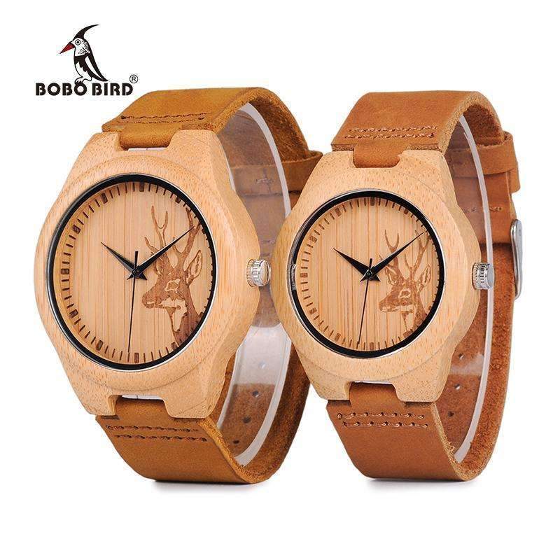 Bamboo Wooden Watch With Genuine Leather Strap - Unisex-Women's-China-JadeMoghul Inc.