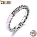 BAMOER 100% 925 Sterling Silver Radiant Hearts, Light Pink Enamel & Clear CZ Finger Ring Women Wedding Jewelry PA7603-6-PA7603-JadeMoghul Inc.