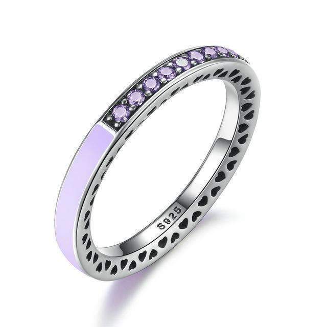 BAMOER 100% 925 Sterling Silver Radiant Hearts, Light Pink Enamel & Clear CZ Finger Ring Women Wedding Jewelry PA7603-6-PA7605-JadeMoghul Inc.