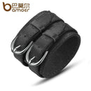 BAMOER Fashion Double Belt Leather Wrist Friendship Big Wide Bracelet for Men Buckle Vintage Punk Jewelry PI0268-White-JadeMoghul Inc.