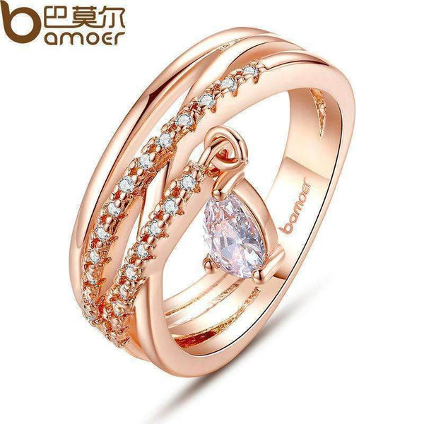 BAMOER Gold Color Bohemia Ring for Lady Wedding with Water Drop Pendant Special Store Jewelry JIR054-7-JadeMoghul Inc.