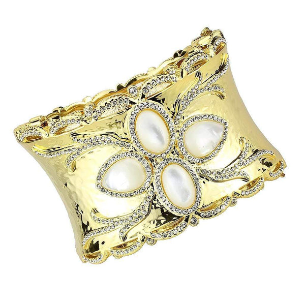 Gold Bangle Bracelet LO4285 Gold Brass Bangle with Synthetic in White