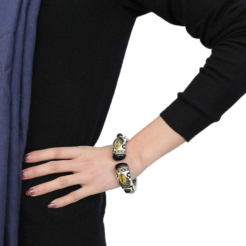 Gold Bangles LO4298 Gold+Hematite Brass Bangle with Synthetic in Jet