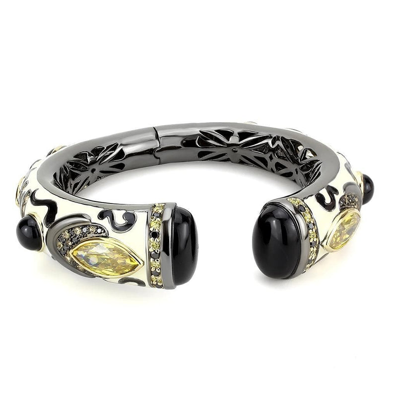 Gold Bangles LO4299 Gold+Hematite Brass Bangle with Synthetic in Jet