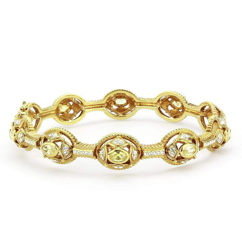 Gold Bangles LO4335 Gold Brass Bangle with AAA Grade CZ in Citrine Yellow