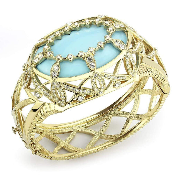 Gold Bangles LO4348 Gold Brass Bangle with Synthetic in Sea Blue