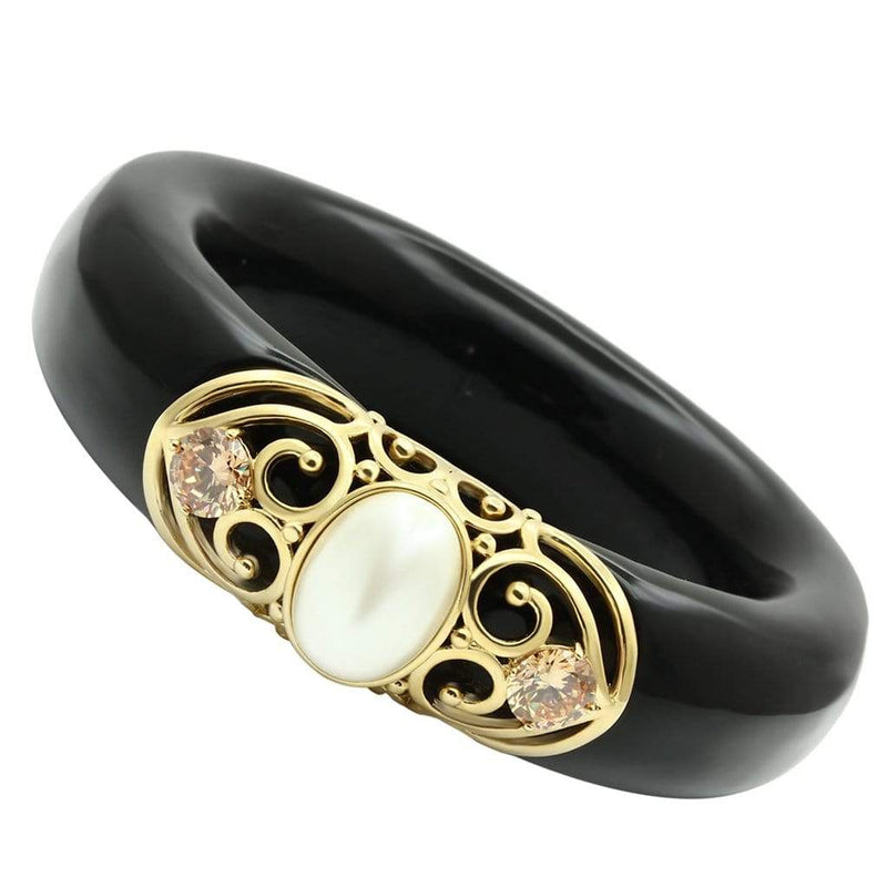 Gold Bangles VL032 Gold - Brass Bangle with Synthetic in White