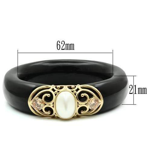 Bangle Gold Bangles VL032 Gold - Brass Bangle with Synthetic in White Alamode Fashion Jewelry Outlet