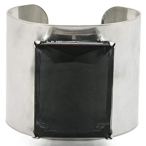 Bangle Silver Bangles LO1145 Antique Silver Brass Bangle in Black Diamond Alamode Fashion Jewelry Outlet