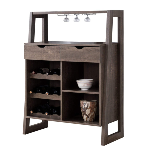 Bar Cabinets & Carts Stylish Wooden Wine Cabinet with Sled Legs and Spacious Storage, Brown Benzara